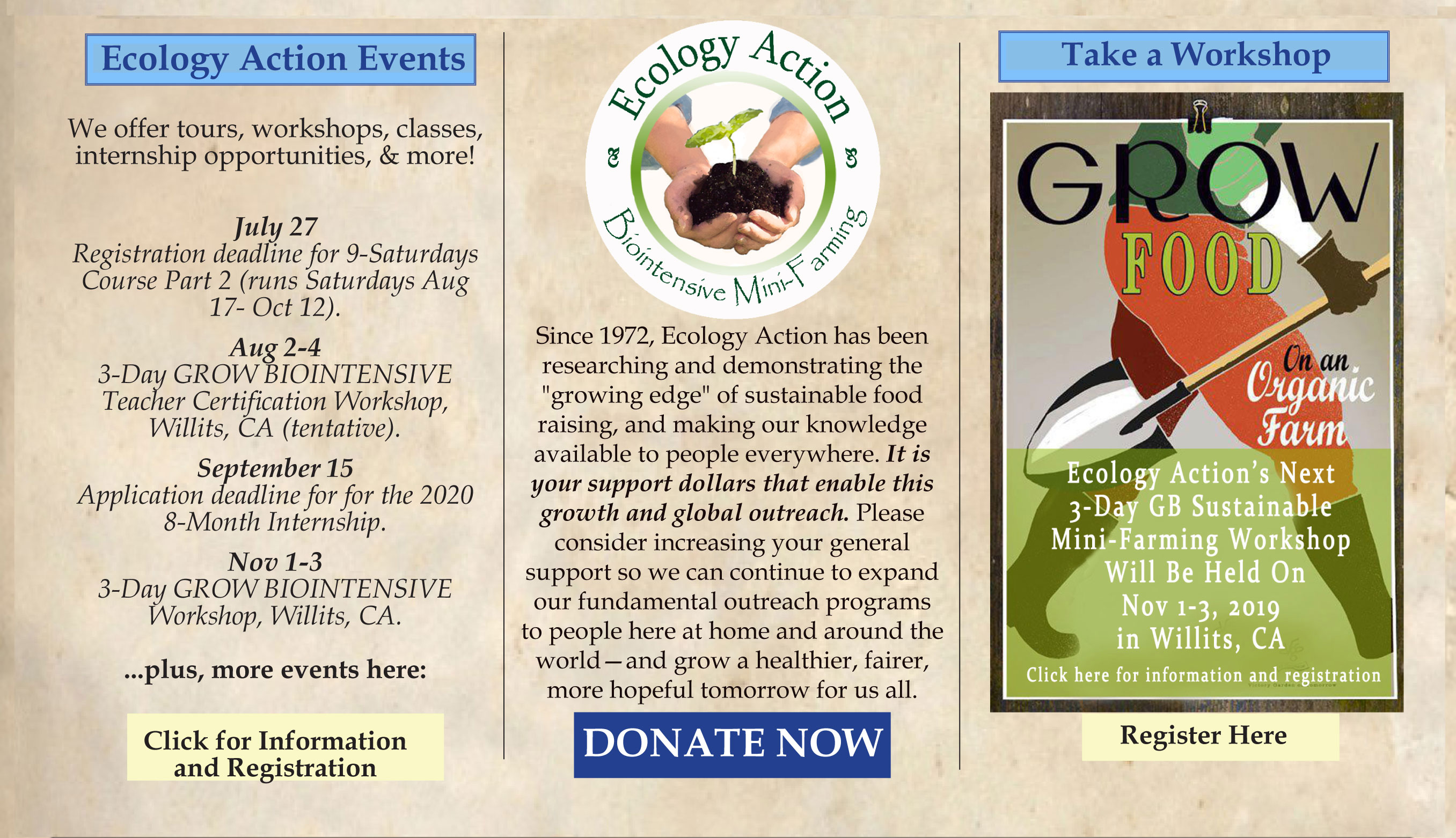 ______
47 Years.
152 Countries.
Millions of people educated.
Millions of garden beds created.
Billions of pounds of fertile soil grown.
...and we're just getting started.
Grow Hope. Grow Abundance.
GROW BIOINTENSIVE!
Please donate to keep our work growing at home and around the world!
https://secure.growbiointensive.org/
___________________________________________
©2019 Ecology Action. All Rights Reserved.
---------------------------------------------------------------------