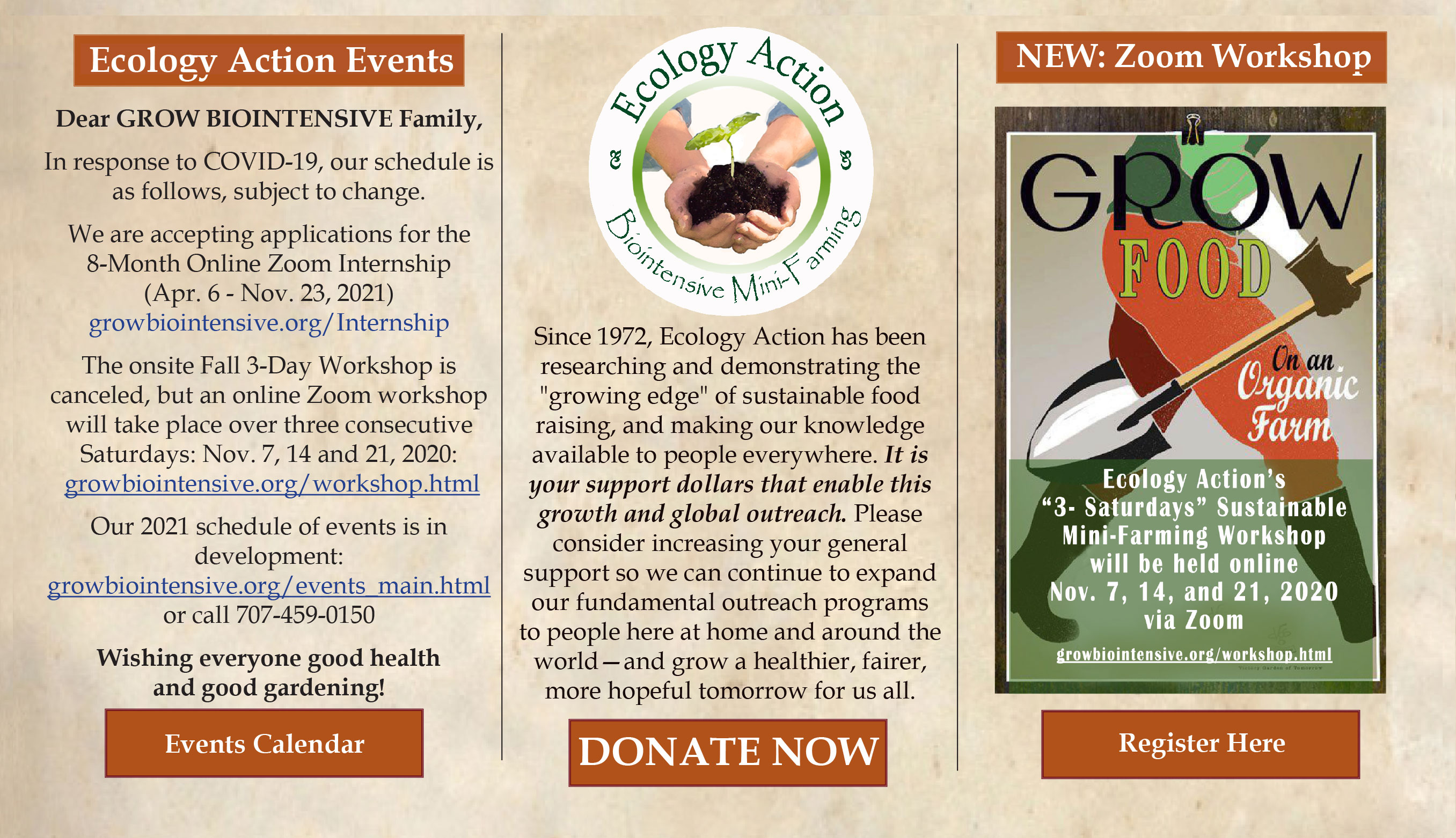 ______
47 Years.
152 Countries.
Millions of people educated.
Millions of garden beds created.
Billions of pounds of fertile soil grown.
...and we're just getting started.
Grow Hope. Grow Abundance.
GROW BIOINTENSIVE!
Please donate to keep our work growing at home and around the world!
https://secure.growbiointensive.org/
___________________________________________
©2018 Ecology Action. All Rights Reserved.
---------------------------------------------------------------------